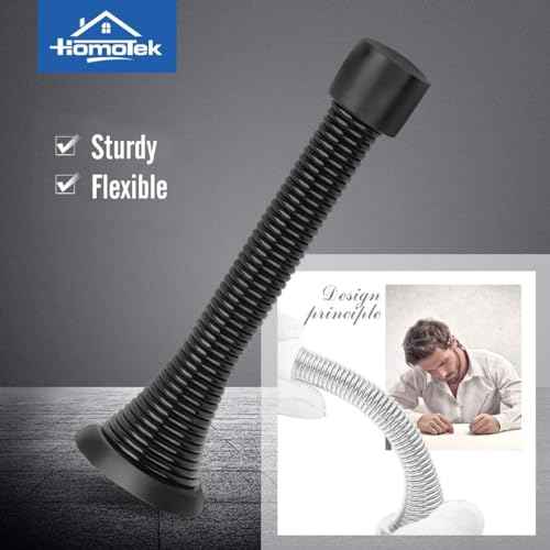 HOMOTEK 12 Pack Black Spring Door Stops,3-1/8" Heavy Duty - Flexible Door Stopper with Low Mounted Black Rubber Bumper Tips