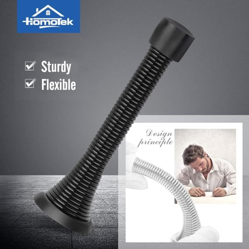 HOMOTEK 12 Pack Heavy Duty Black Spring Door Stops - Flexible Wall & Door Protectors