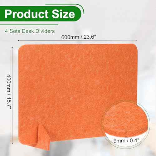 PATIKIL Desk Divider, 4 Set 24 x 16 Inch Acoustic Freestanding Desk Divider Desk Privacy Panel with 8 Pcs Support Feet for Library Office Workstation,Orange