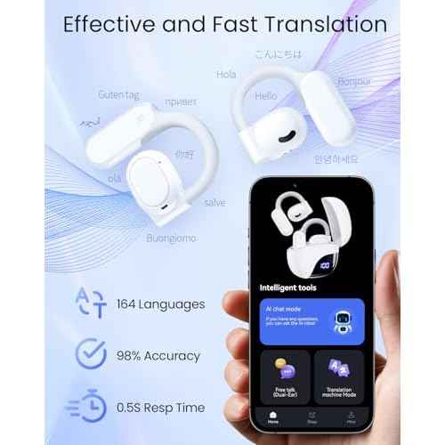 AI Translation Earbuds Real Time 164 Languages 80H Playtime Translator Ear Buds Audifonos Traductores Ingl?s Espa?ol Wireless Earphones Bluetooth Headphones for Travel Business Meeting Learning White