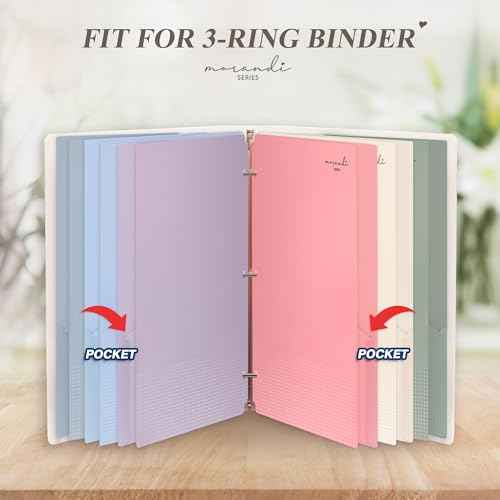 H4D Plastic Folders with Pockets, Fit for 3 Ring Binder, Letter Size, Pastel Colors, 6 Pack