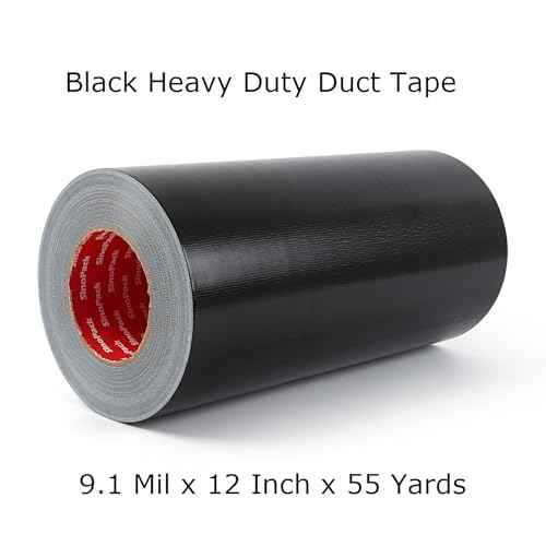 Duct Tape Black Wide Roll Heavy-Duty Industrial Strength 12 inches x 55 Yards,9.1 Mil, Waterproof, Strong, Flexible, No Residue, UV Resistant for for Indoor Outdoor Repairs Tear by Hand