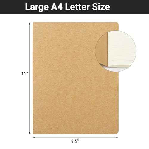 EUSOAR Journal Notebook, 12 Pack A4 11" x 8-1/2", 40 Sheets/ 80 Pages, 100gsm Thick Paper, Kraft Notebooks College Ruled, Line Travelers Journals Bulk Softcover, for Diary Writing Work Office