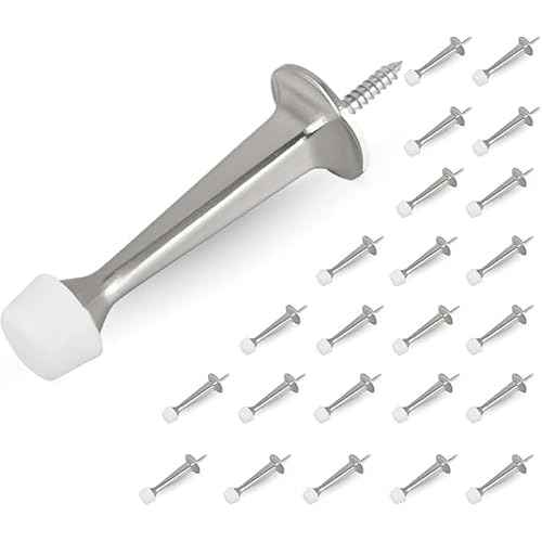 HOMOTEK 24Pack Heavy Duty Solid Rigid Door Stop with Soft Rubber Tip, Zinc Die Cast Door Stopper Protect Wall & Door, Satin Nickel