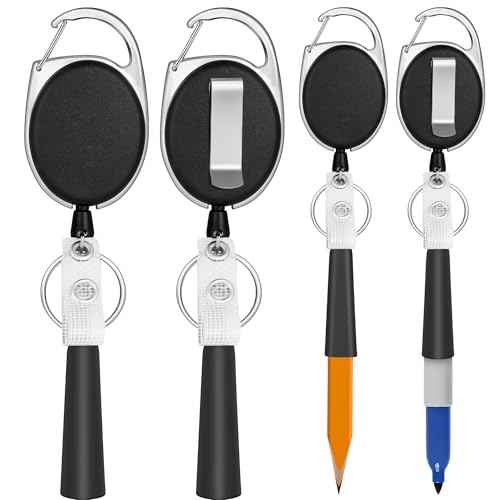 4 Pack Retractable Pen Holder with 31.5" Dyneema Cord, Elastic Silicone Retractable Pencil Holder Ideal for Carpenters,Nurses, Mechanics, Architects, Office Workers