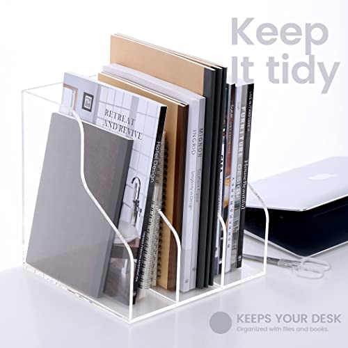Desk File Organizer, Acrylic Magazine File Holder with 3 Vertical Compartments Rack File Sorter for Office Home Classroom Desk Organization, Clear¡¦