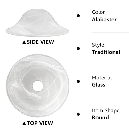 Antique Glass Lamp Shade for Floor lamp, Alabaster Torchiere Lamp Shade Replacement, Floor Lamp Replacement Parts (White Alabaster, 12'')