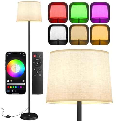 Floor Lamp for Living Room Bedroom,Modern Floor Lamp with Remote, Simple Design with Beige Shade,Foot Pedal Switch,Dimmable Colors Temperature,9W RGB LED Bulb