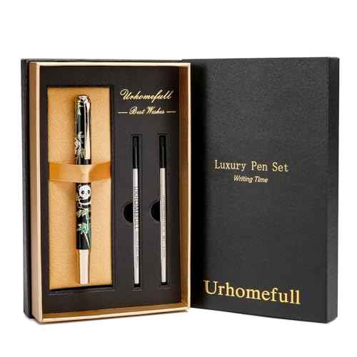 24K Gold Luxury Rollerball Pens for Men Women, Smooth Writing Premium Office Pens for Business, Panda Design Executive Gift for Boss Birthday Anniversary (Black)