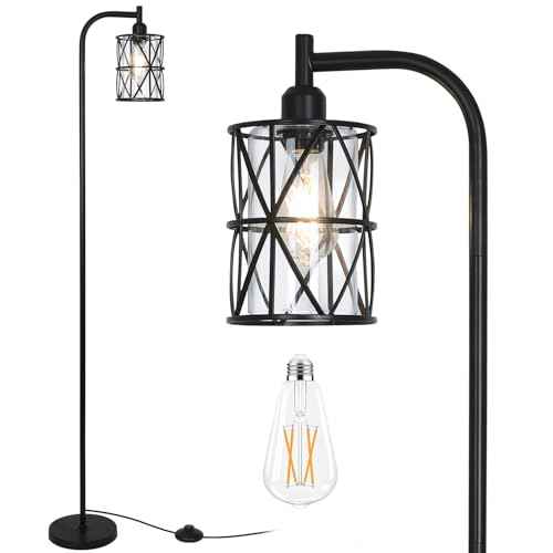 Black Floor Lamps for Living Room£¬Standing Lamp with Clear Glass Lampshade and Metal Frame£¬Industrial Tall Lamp for Bedroom£¬Modern Standing Floor Lamp for Office, Study Room Corner£¨LED Bulb Included£©