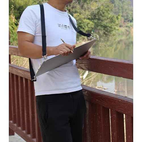 Metal Double Clips Clipboard for Working While Walking with Shoulder Straps,A4/Letter 8.5 "X11 Aluminum Clipboard with Pen Holder
