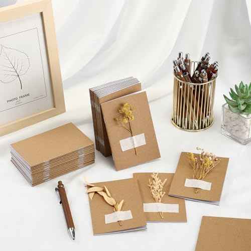 Kisston 50 Sets Mini Pocket Notebook with Pens Bulk Christmas Notebook Gifts Small Memo Notepad with Bamboo Pens for Employee Coworker Team Gifts(Retro Colors)