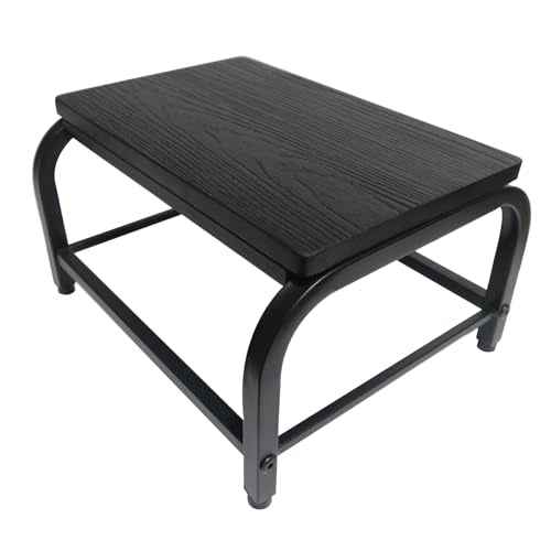 Heavy Duty Step Stool 500 lbs - Small Step Stool Wood, Dual Anti-Slip Metal Frame, Cute Sturdy Senior/Kids Stool for Kitchen/Bedside/Bathroom (Black, One-Step)