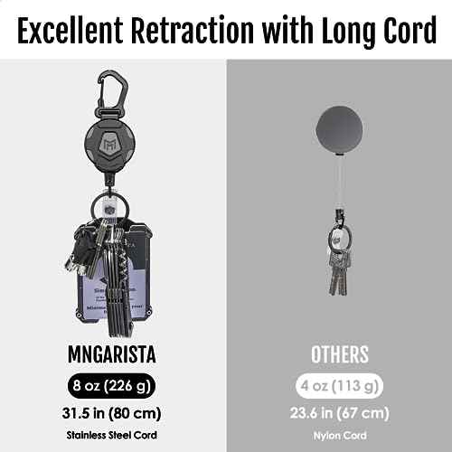 MNGARISTA 2-Pack Retractable Keychain, Heavy Duty Carabiner Badge Holder, Tactical ID Badge Reel Key Chain with 31.5¡± Steel Retractable Cord, 8.0 oz