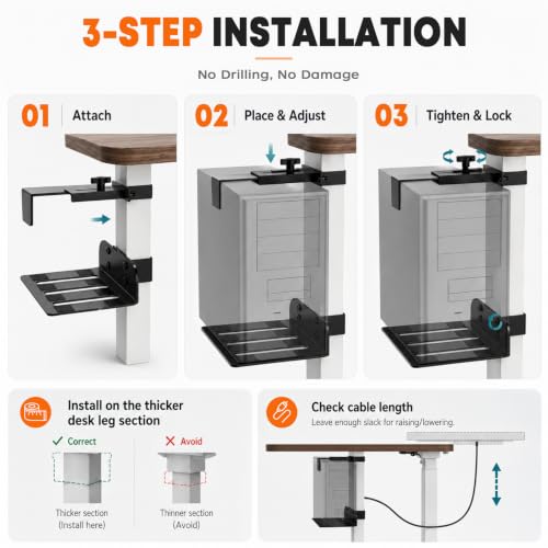 Under Desk PC Mount for Standing Desk, Heavy-Duty CPU Holder (Black, 75mm x 45mm)
