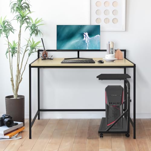 Computer Tower Stand, 2-Tier CPU Stand with Lockable Wheels, Adjustable Height PC Stand for Floor, Mobile PC Laptop Standing Table for Home Office (Black)