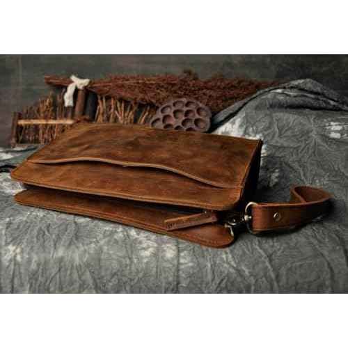 Le'aokuu Men Leather Business Briefcase Clutch Hand Under Arm Bag Male Organizer Wallet Tablets Case (2753 Brown)
