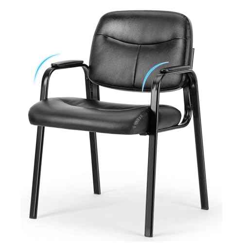 HealSmart Office Reception Guest Chair with Leather Padded Arm Rest for Waiting Room, Lobby Home Desk Table Side Chairs for Elderly, Seniors, Black