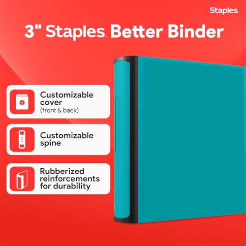 Staples Better Binder 2-Inch D-Ring View Teal - Holds 540 Sheets, Heavy Duty