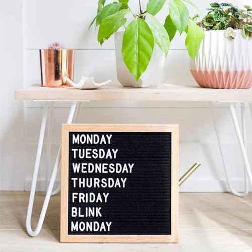 Felt Letter Board, 10x10 inches, Changeable Wooden Message Board Sign, Wood Frame, Wall Mount, with Display Stand (Black)