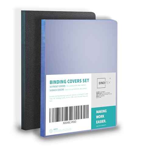 Binditek 100 Pack Binding Covers and Backs Set, 8.75 x 11.25 Inches, 50 Clear PVC (8Mil), 50 Sand-Textured Polycovers (12Mil), Oversize