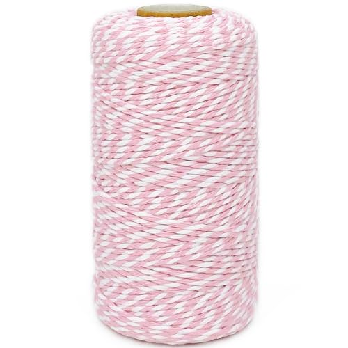 Leecogo Cotton Twine Pink & White 2mm x 328ft – Gift Wrap String, DIY Craft, Kitchen Use