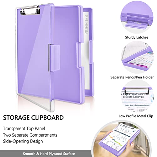 Light Purple Clipboard with Storage Cases, Heavy Duty 8.5x11 Clipboard with Transparent Panel and Side Opening for Office & Travel