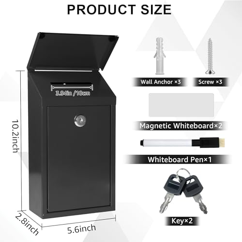 Black Metal Cash Box 10.2" with Magnetic Whiteboard & Keys - Secure Suggestion Box