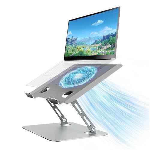 Laptop Cooling Stand with Fan and One Key Switch - Ergonomic Adjustable Height Desk Stand for All 10-16¡± Laptops & Tablets