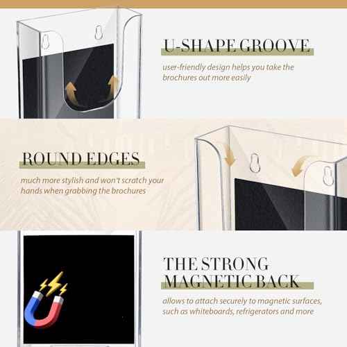 12 Pcs Magnetic Brochure Holder 4x6 Inch Flyer Holder Acrylic Brochure Holders Attaches to Metal Surfaces Magnetic Trifold Holder Holds for Office Exhibition Advertising