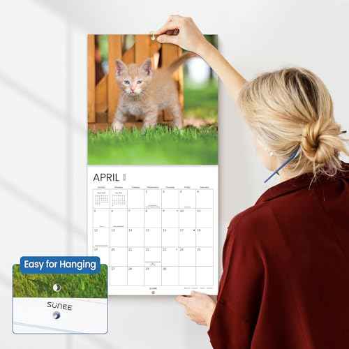 SUNEE Wall Calendar 2026, Kittens Calendar From September 2025 to December 2026, 12"x24" Opened, Cute Cat Theme Large Calendar 12"x12" for Organizing & Planning