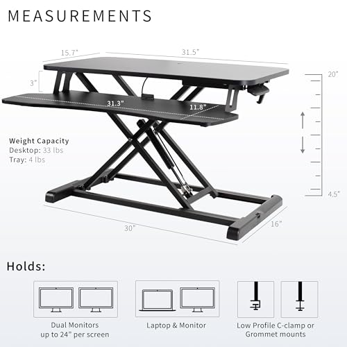 VIVO 32-inch Black Standing Desk Converter - Sit-Stand Adjustable Riser