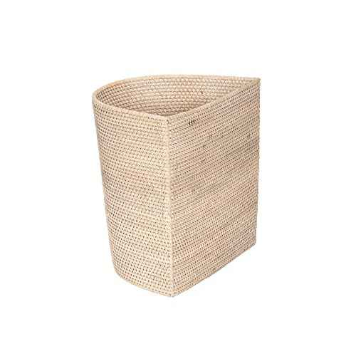 KOUBOO Laguna Half-Moon Rattan Waste Basket ? Decorative Trash Can for Bathroom, Bedroom, Kitchen & Office ? Boho Home Decor, Small Wicker Basket for Trash Storage, Off-White/Latte