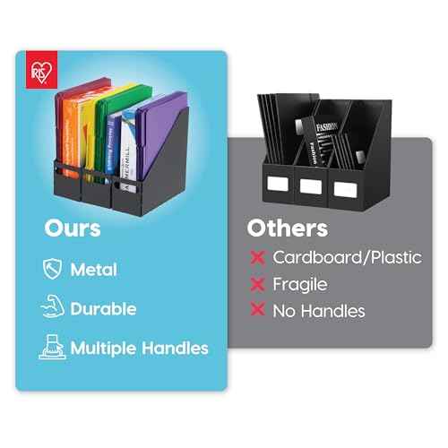 IRIS USA Metal Magazine File Holders, 6 Pack, for Letter/Legal File, Durable Vertical Desktop File Paper Organizer, File Storage Box Stand Rack for Document Notebook Binder Home Work Office, Black