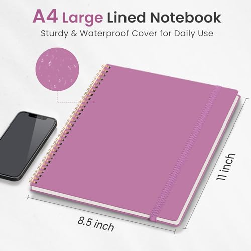 Taja Spiral Lined Notebook, 8.5"x11" Notebooks for Work, 6 Pack, Large A4 Journal for Women & Men, College Ruled Journaling Notebook for Writing, 6 Pcs, Plastic Cover Spiral Journal, Multi