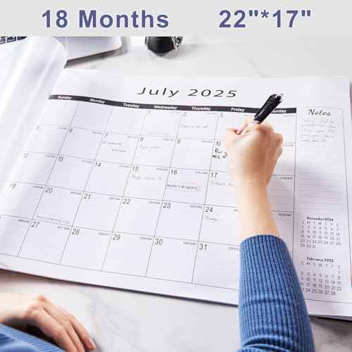 Desk calendar July 2025 - December 2026 large 22x17,desktop calendar with plastic cover,18 month,notes section