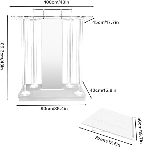 Mecpramy StyleA 46” Crystal Clear Acrylic Church Podium with LED Lights, Wheels