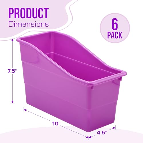 4E's Novelty 6 Durable Book and Binder Holder, Files Book Bins for Classroom, Plastic Vertical Storage Book Organizer Folder Office Classroom Organization Containers Supplies (Rainbow)