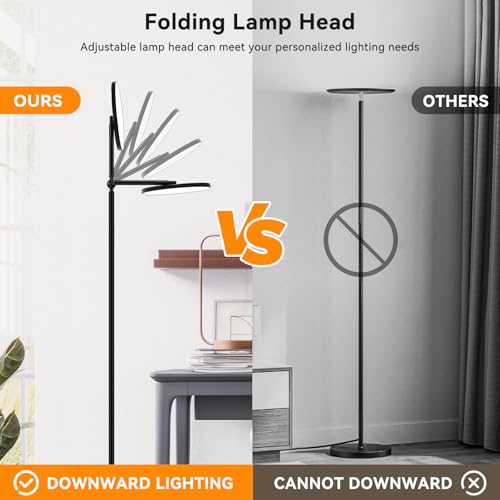 Floor Lamps for Living Room, 30W Super Bright LED Standing Lamp, Stepless Dimmable Tall Torchiere Lamp with Remote & Touch Control, Modern Floor Lamp for Bedroom & Office -Black