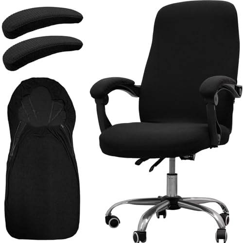 Melaluxe Universal Black Large Chair Cover with 2 Armrest Covers for Office Desk Chair - Stretch Slipcovers