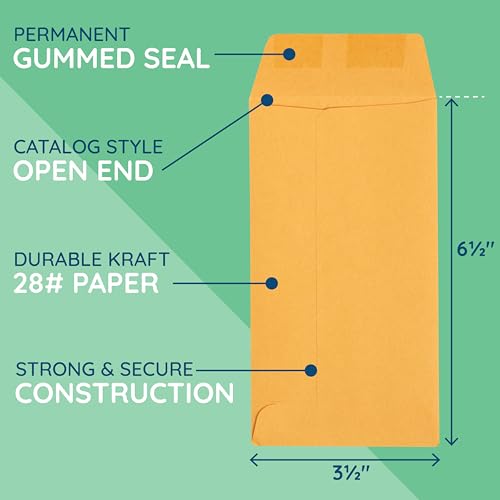 Brown Kraft Coin Envelopes 500#7 Gummed 3.5 x 6.5 Inches for Coins & Keys