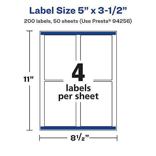 Avery Glossy White Rectangle Labels, Sure Feed Technology, 5" x 3.5", 200 Glossy White Labels, Permanent Adhesive, Laser/Inkjet Printable