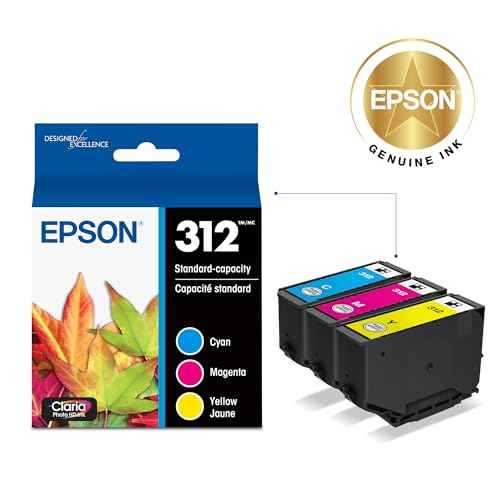 EPSON 312 Claria Photo HD Ink Standard Capacity (T312923-S) Works with Expression Photo XP-8500, XP-8600, XP-8700, XP-15000, Cyan,Magenta and Yellow