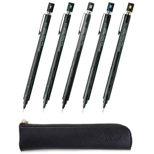 Graph 1000 for Pro Mechanical Drafting Pencil Set (0.3mm / 0.4mm / 0.5mm / 0.7mm / 0.9mm), qullity original Black slim pen case