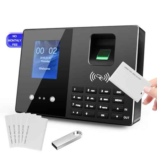 Time Clock-Time Clocks for Employees Small Business-Badges& Fingerprint Attendance Machine, 0 Monthly Fee Office in/Out Punch Clock, with 5 Badges-T200