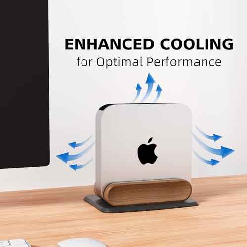 Mac mini Vertical Stand, Universal Aluminum & Wooden Desktop Holder for 2010-2024 M1/M2/M2 Pro/M4/M4 Pro, Cooling & Space-Saving Design