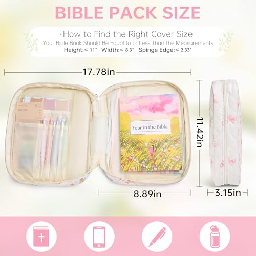 Pink Bow Bible Cover Case for Women Large Bible with Handle - Quilted & Organized