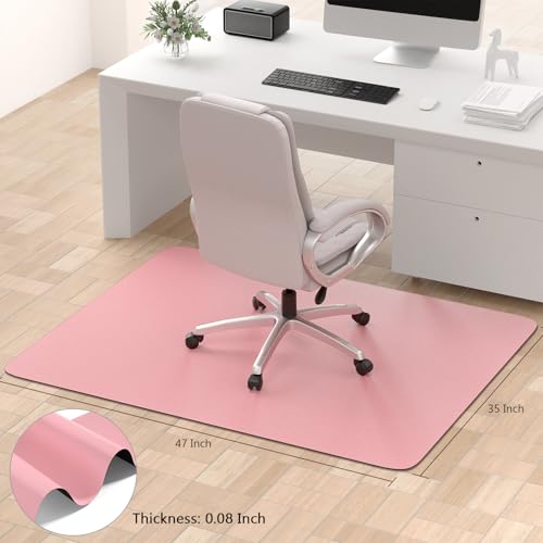Hsurbtra Office Chair Mat for Hardwood Floor, 35" x 47" Large Anti-Slip Computer Chair Mat, Heavy Duty Wood & Tile Floor Protector, PVC Desk Rug for Office Home, Pink