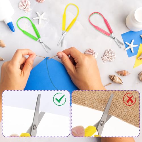 Telooco 3Pcs Children's Safety Loop Scissors with Colorful Handles – Green, Yellow, Pink, 5.5 Inch