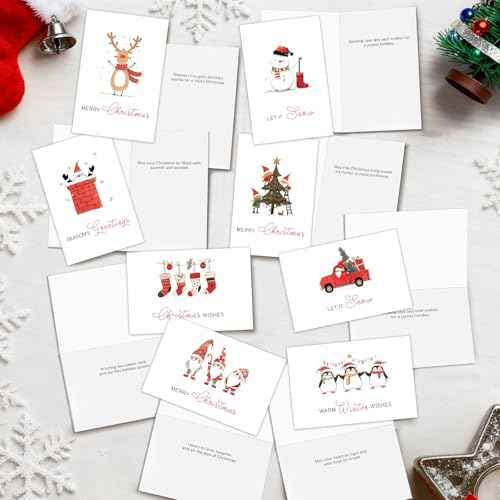 Christmas Cards with Envelopes & Stickers 24 Pack, 8 Assorted Minimalist Designs with Christmas Messages, 4x6 Inch Holiday Greeting Cards with Envelopes & Stickers ? Elegant Xmas Card Set for Friends, Colleagues & Clients